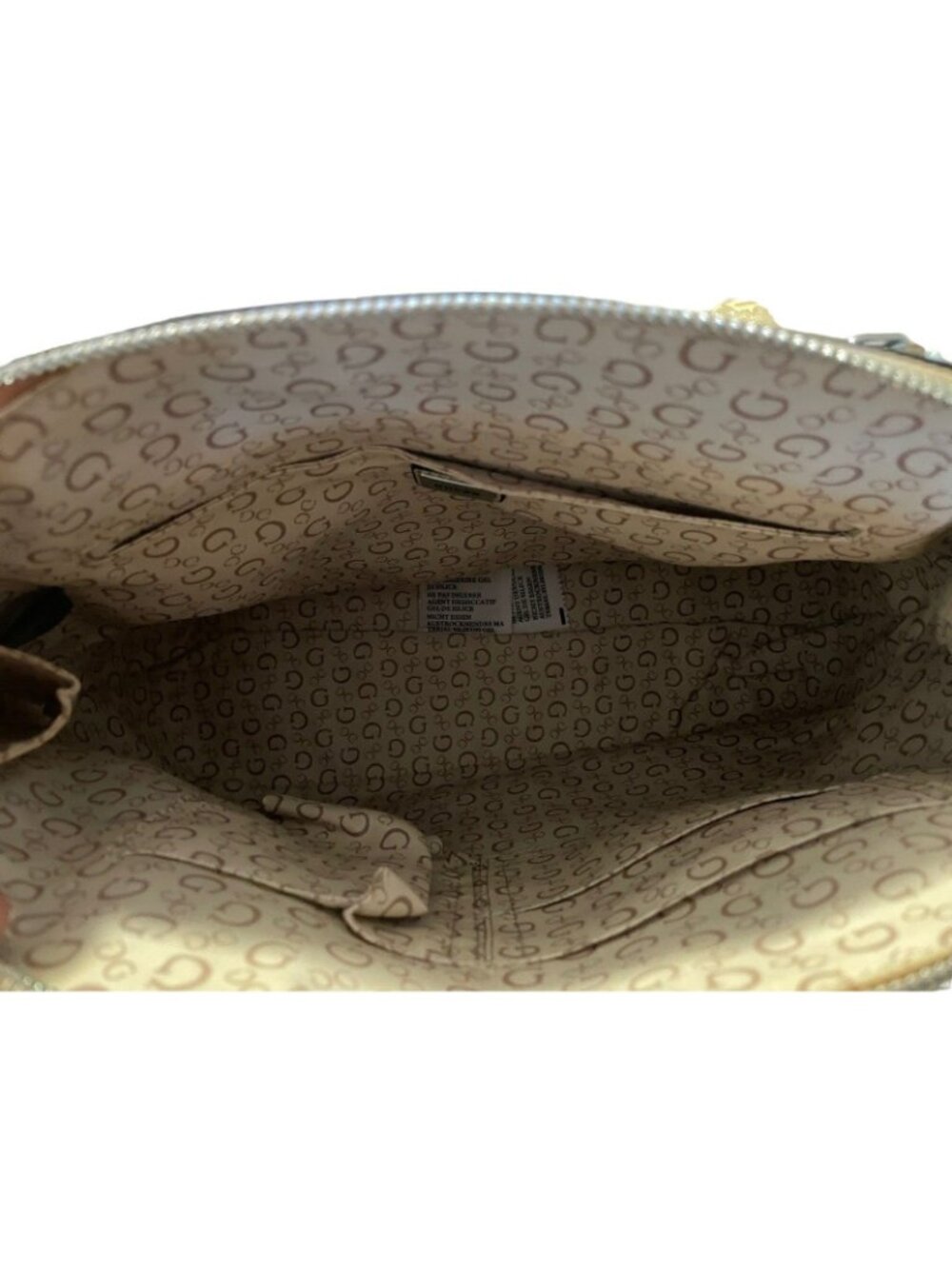 Guess Signature Logo Menville Satchel Crossbody Handbag Tan & White - Picture 15 of 16